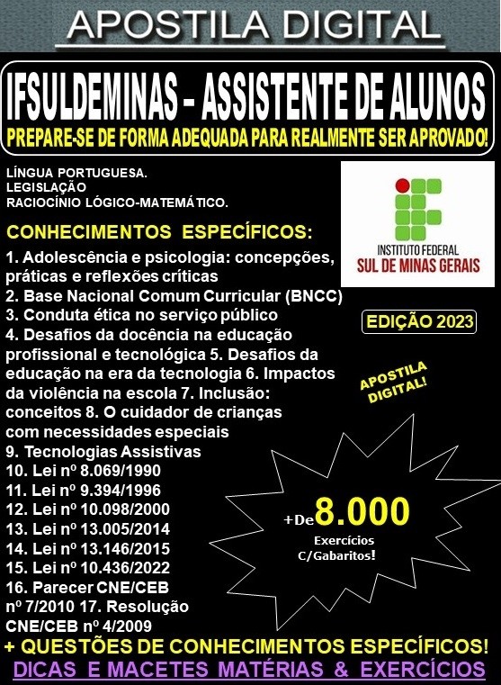 Apostila IFSULDEMINAS - ASSISTENTE de ALUNOS - Teoria + 8.000 Exercícios - Concurso 2023