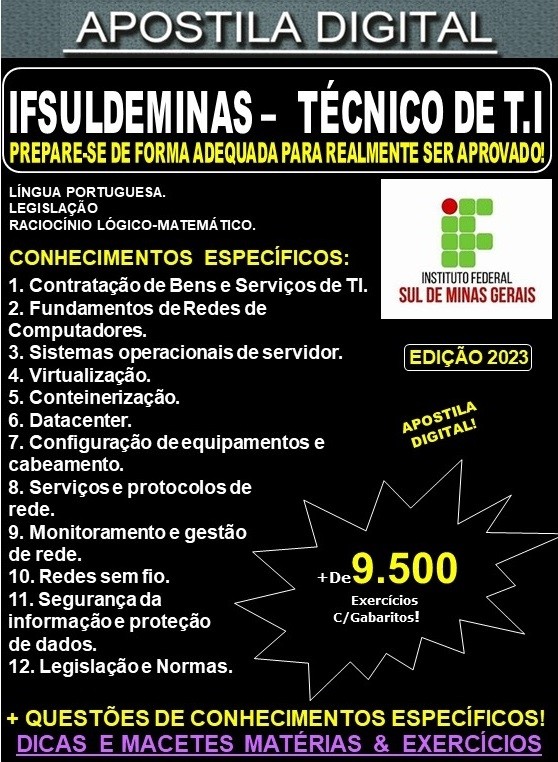 Apostila IFSULDEMINAS - TÉCNICO de TECNOLOGIA da INFORMAÇÃO - Teoria + 9.500 Exercícios - Concurso 2023