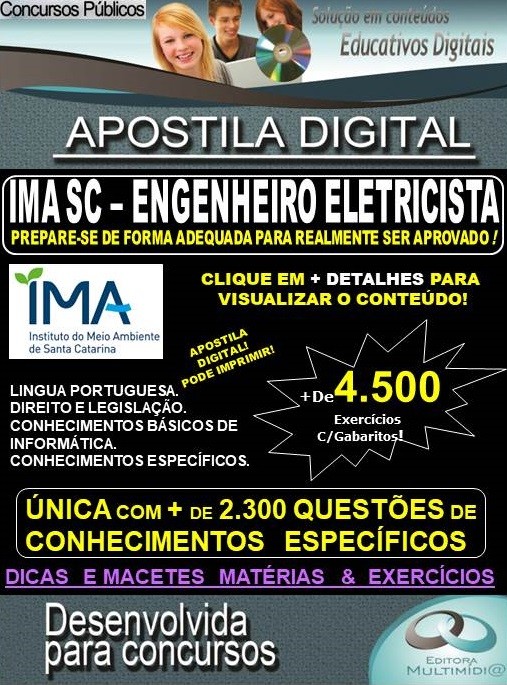 Apostila IMA SC - Cargo ENGENHEIRO ELETRICISTA - Teoria + 4.500 exercícios - Concurso 2019