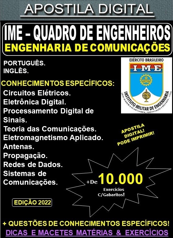 APOSTILA IME - QUADRO de ENGENHEIROS - ENGENHARIA de COMUNICAÇÕES - Teoria + 10.000 Exercícios - Concurso 2023