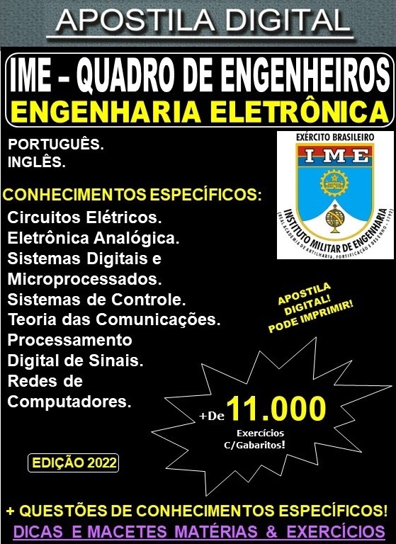 APOSTILA IME - QUADRO de ENGENHEIROS - ENGENHARIA ELETRÔNICA - Teoria + 11.000 Exercícios - Concurso 2023