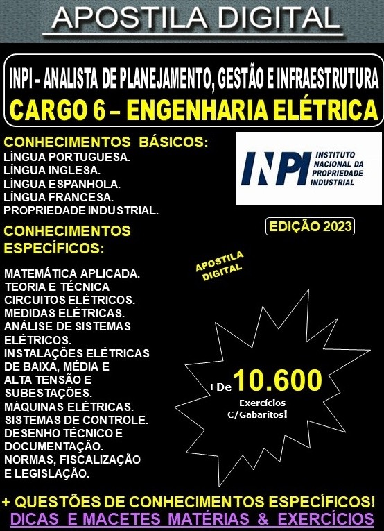 Apostila INPI Cargo 6 - Analista de Planejamento - ENGENHARIA ELÉTRICA - Teoria + 10.600 Exercícios - Concurso 2023