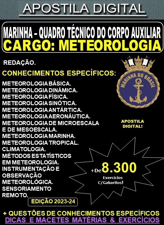 Apostila QUADRO TÉCNICO da MARINHA - METEOROLOGIA - Teoria + 8.300 Exercícios - Concurso 2023-24
