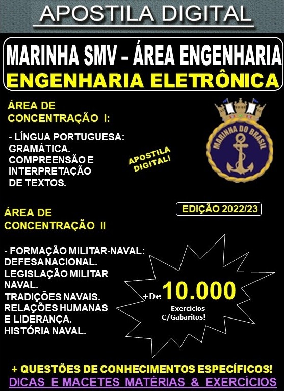 Apostila MARINHA SMV de OFICIAIS - ENGENHEIRO ELETRÔNICO - Teoria + 10.000 Exercícios - Concurso 2022