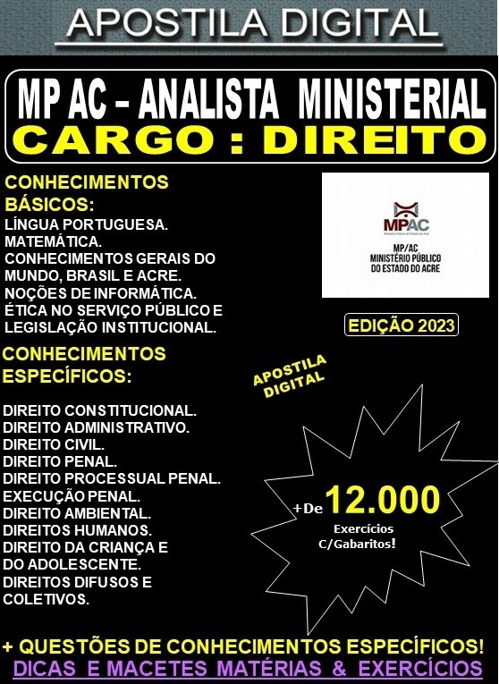 Apostila MP AC - Analista Ministerial - DIREITO - Teoria + 12.000 Exercícios - Concurso 2023