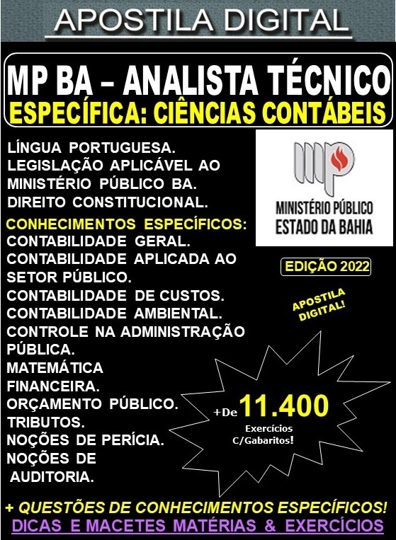 Apostila MP BA - ANALISTA TÉCNICO - CIÊNCIAS CONTÁBEIS - Teoria + 11.400 Exercícios - Concurso 2022