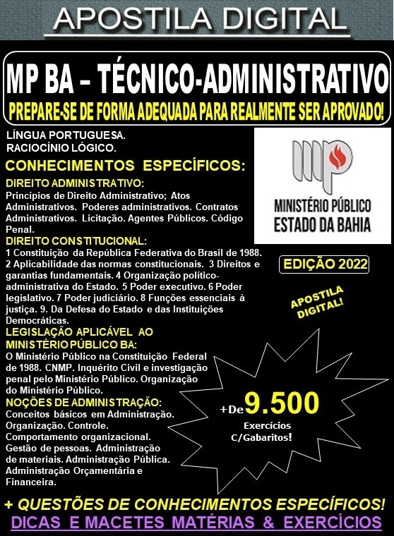 Apostila MP BA - TÉCNICO-ADMINISTRATIVO - Teoria + 9.500 Exercícios - Concurso 2022