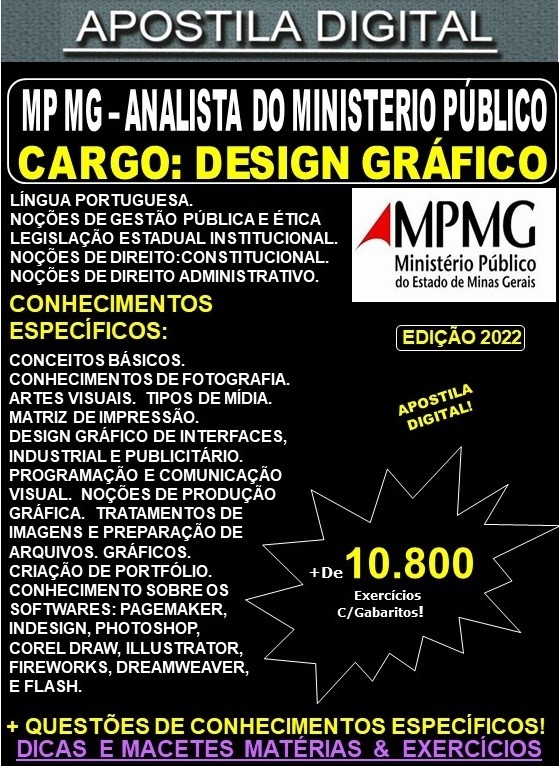 Apostila MP MG - ANALISTA do MINISTÉRIO PÚBLICO - DESIGN GRÁFICO - Teoria + 10.800 Exercícios - Concurso 2022