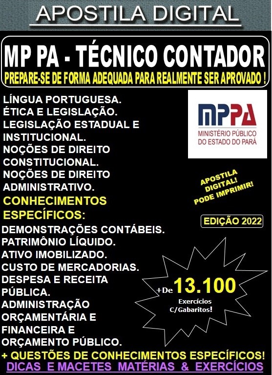 Apostila MP PA - TÉCNICO CONTADOR - Teoria + 13.100 Exercícios - Concurso 2022