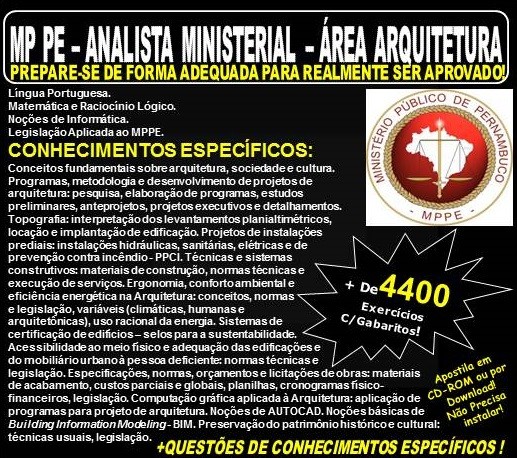 Apostila MP PE - ANALISTA MINISTERIAL - Área ARQUITETURA - Teoria + 4.400 Exercícios - Concurso 2018