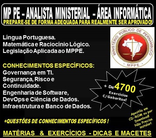 Apostila MP PE - ANALISTA MINISTERIAL - Área INFORMÁTICA - Teoria + 4.700 Exercícios - Concurso 2018