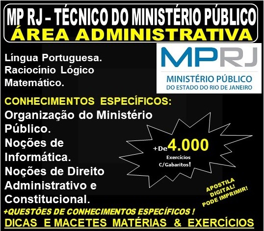 Apostila MP RJ - TÉCNICO ADMINISTRATIVO - Teoria + 4.000 Exercícios - Concurso 2019