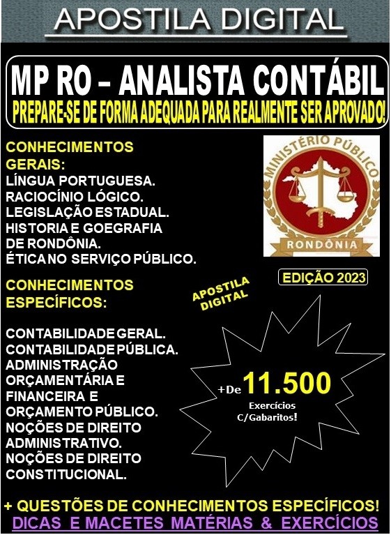 Apostila MP RO - ANALISTA CONTÁBIL - Teoria + 11.500 Exercícios - Concurso 2023