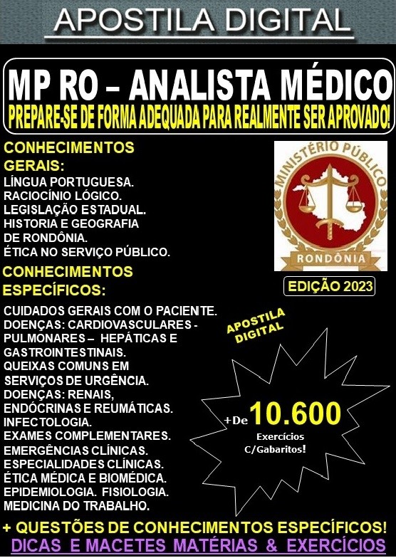 Apostila MP RO - ANALISTA MÉDICO - Teoria + 10.600 Exercícios - Concurso 2023