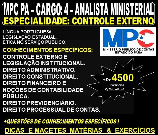 Apostila MPC PA - CARGO: 4 - Analista Ministerial - Especialidade: CONTROLE EXTERNO - Teoria + 4.500 Exercícios - Concurso 2019