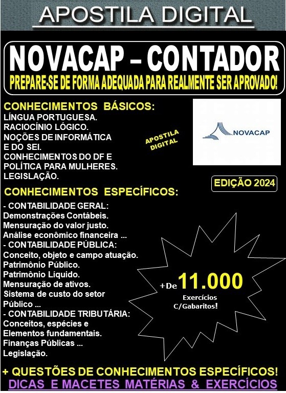 Apostila NOVACAP - CONTADOR - Teoria + 11.000 Exercícios - Concurso 2024