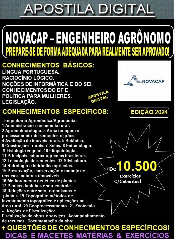 Apostila NOVACAP - ENGº AGRÔNOMO - Teoria + 10.500 Exercícios - Concurso 2024