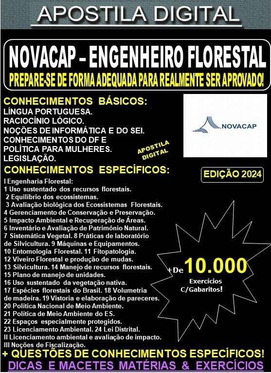 Apostila NOVACAP - ENGº FLORESTAL - Teoria + 10.000 Exercícios - Concurso 2024