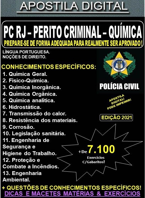 Apostila PC RJ - Perito Criminal - QUÍMICA - Teoria + 7.100 Exercícios - Concurso 2021
