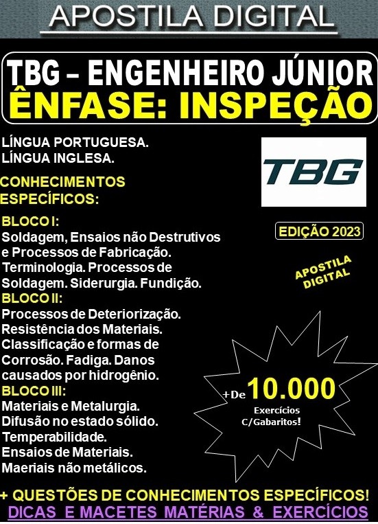 Apostila TBG - Engenheiro Jr. - INSPEÇÃO - Teoria + 10.000 Exercícios - Concurso 2023