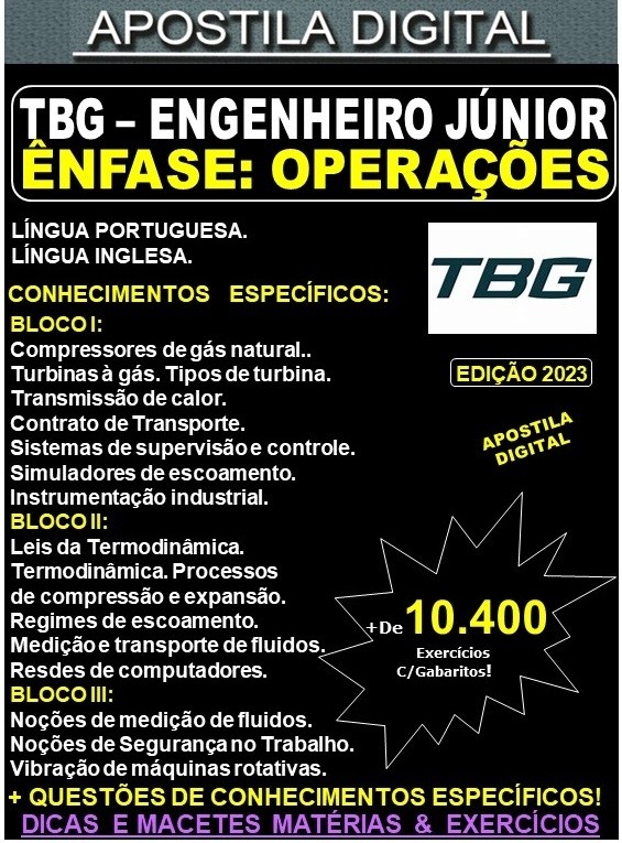 Apostila TBG - Engenheiro Jr. - OPERAÇÕES - Teoria + 10.400 Exercícios - Concurso 2023
