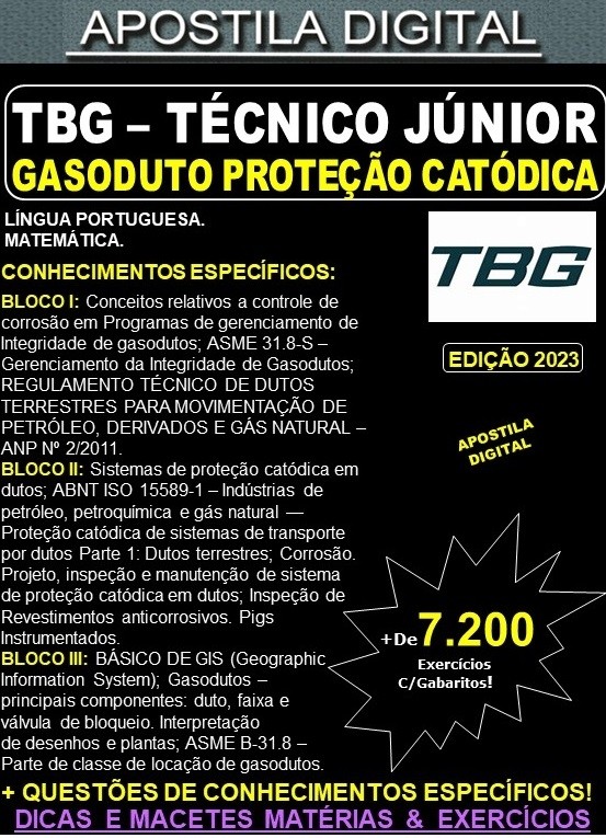 Apostila TBG - Técnico Jr. Gasoduto - PROTEÇÃO CATÓDICA - Teoria + 7.200 Exercícios - Concurso 2023