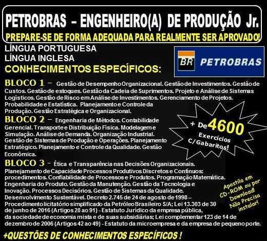 Apostila PETROBRAS - ENGENHEIRO(A) DE PRODUÇÃO Jr. - Teoria + 4.600 Exercícios - Concurso 2021
