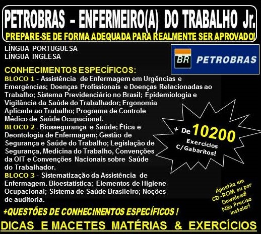 Apostila PETROBRAS - ENFERMEIRO(A) do TRABALHO Jr. - Teoria + 7.600 Exercícios - APOSTILA PREPARATÓRIA