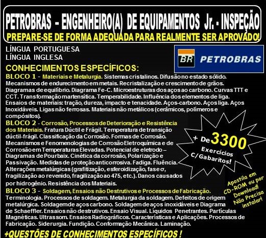 APOSTILA PETROBRAS - ENGENHEIRO(A) de EQUIPAMENTOS Jr. - INSPEÇÃO - Teoria + 3.300 Exercícios - Concurso 2021