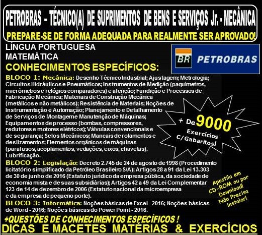 Apostila PETROBRAS - Técnico de Suprimento Bens e Serviços Jr. MECÂNICA - Teoria + 9.000 Exercícios