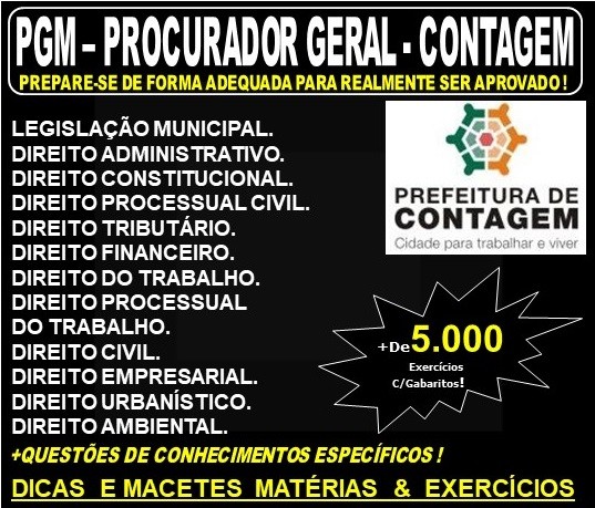 Apostila PGM - PROCURADOR GERAL do MUNICÍPIO de CONTAGEM  - Teoria + 5.000 Exercícios - Concurso 2019