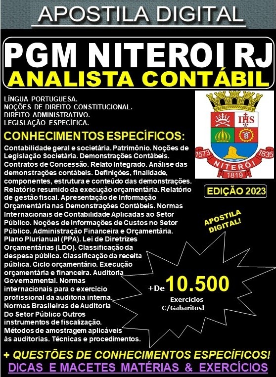 Apostila PGM NITEROI RJ - ANALISTA CONTÁBIL - Teoria + 10.500 Exercícios - Concurso 2023