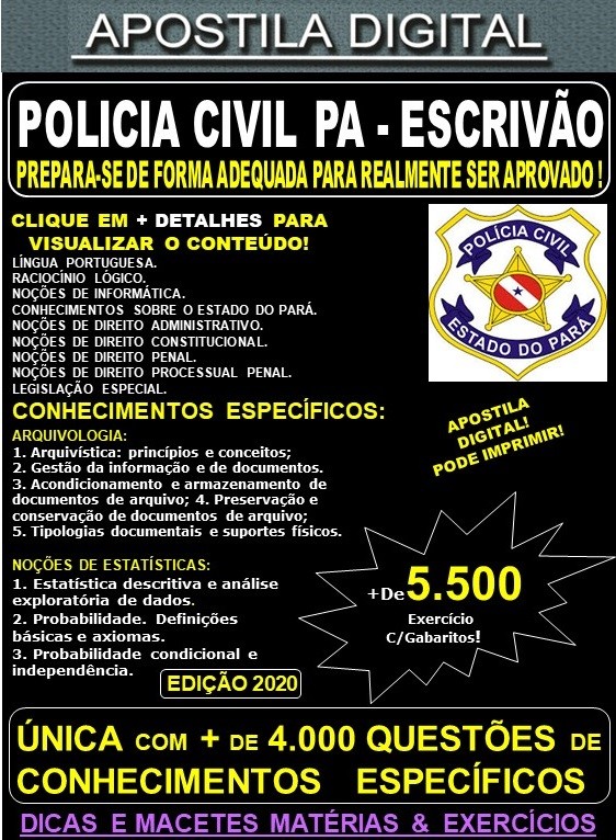Apostila PC PA - ESCRIVÃO - Teoria + 5.500 Exercícios - Concurso 2020 