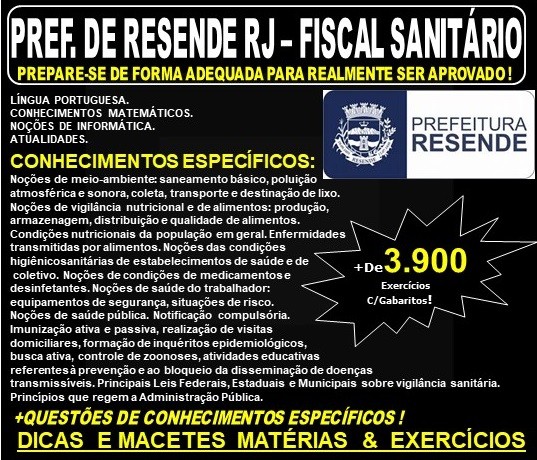 Apostila Prefeitura de Resende RJ - FISCAL SANITÁRIO - Teoria + 3.900 Exercícios - Concurso 2019