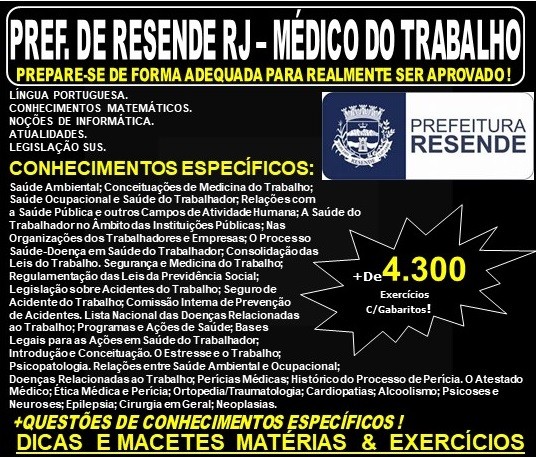 Apostila Prefeitura de Resende RJ - MÉDICO do TRABALHO - Teoria + 4.300 Exercícios - Concurso 2019