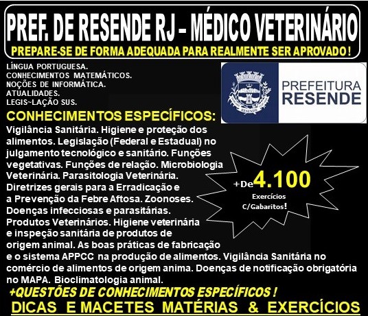Apostila Prefeitura de Resende RJ - MÉDICO VETERINÁRIO - Teoria + 4.100 Exercícios - Concurso 2019