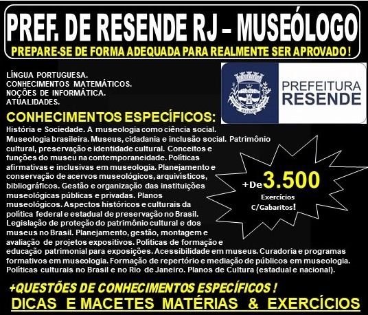 Apostila Prefeitura de Resende RJ - MUSEÓLOGO - Teoria + 3.500 Exercícios - Concurso 2019