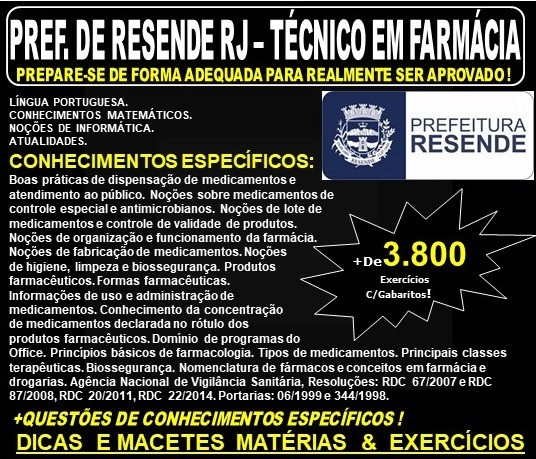 Apostila Prefeitura de Resende RJ - TÉCNICO em FARMÁCIA - Teoria + 3.800 Exercícios - Concurso 2019