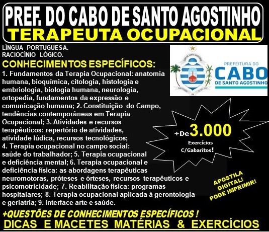 Apostila Prefeitura do Cabo de Santo Agostinho - TERAPEUTA OCUPACIONAL - Teoria + 3.000 Exercícios - Concurso 2019
