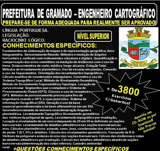 Apostila PREFEITURA DE GRAMADO - ENGENHEIRO CARTOGRÁFICO - Teoria + 3.800 Exercícios - Concurso 2018