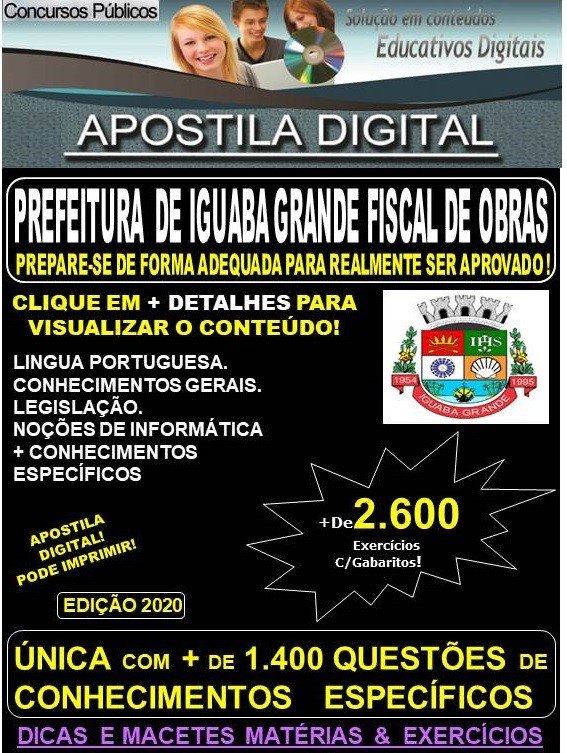 Apostila Prefeitura de Iguaba Grande RJ - FISCAL DE OBRAS - Teoria + 2.600 exercícios - Concurso 2020