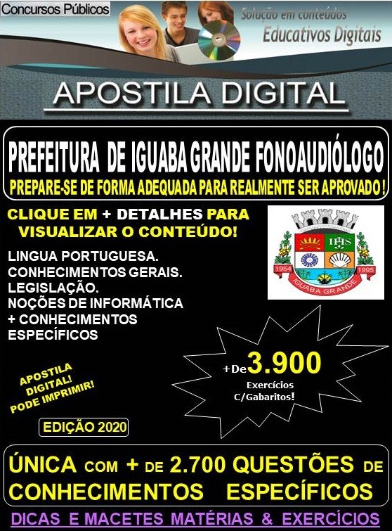Apostila Prefeitura de Iguaba Grande RJ - FONOAUDIÓLOGO - Teoria + 3.900 exercícios - Concurso 2020