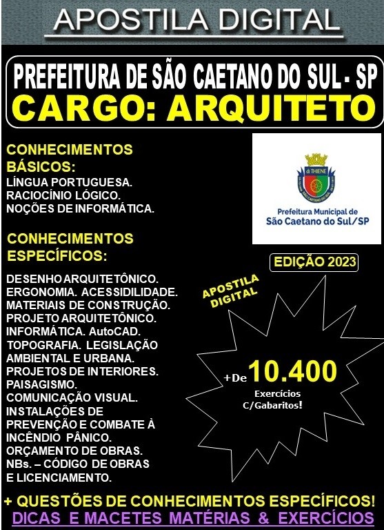Apostila Pref São Caetano do Sul - ARQUITETO - Teoria + 10.400 Exercícios - Concurso 2023