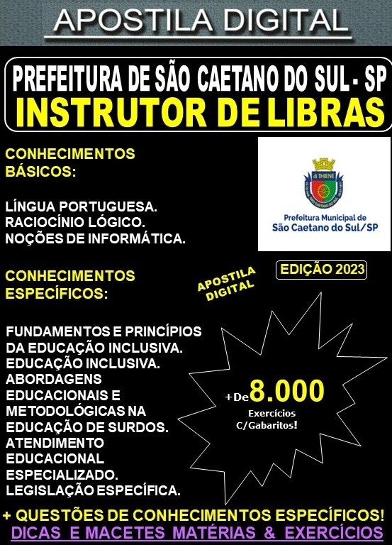 Apostila Pref São Caetano do Sul - INTÉRPRETE de LIBRAS - Teoria + 8.000 Exercícios - Concurso 2023