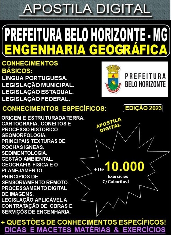 Apostila PREF BH - ENGENHARIA GEOGRÁFICA - Teoria +10.000 Exercícios - Concurso 2023