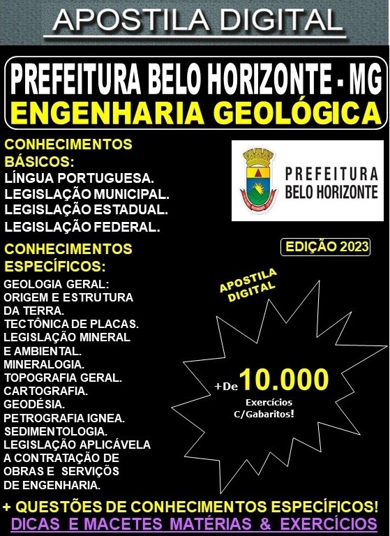 Apostila PREF BH - ENGENHARIA GEOLÓGICA - Teoria +10.000 Exercícios - Concurso 2023