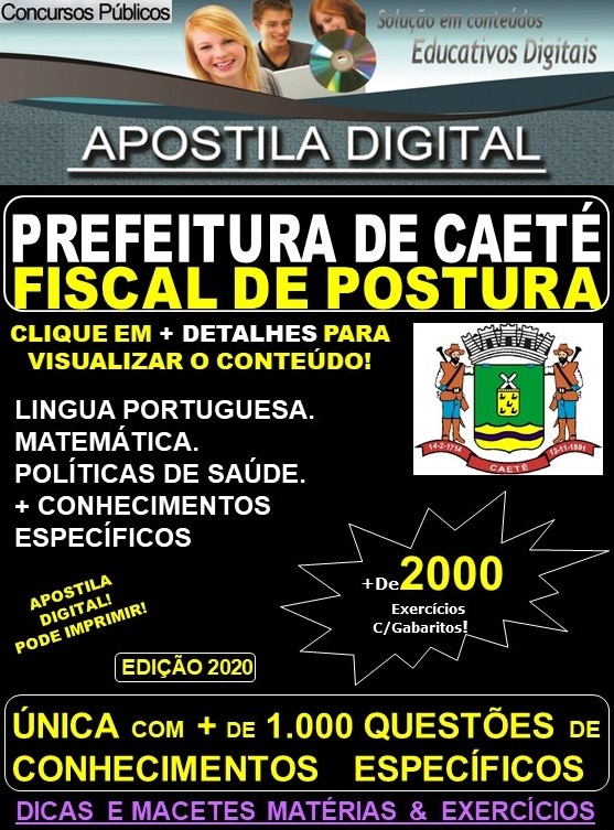 Apostila Prefeitura Municipal de Caeté MG - FISCAL de POSTURAS - Teoria + 2.000 Exercícios - Concurso 2020