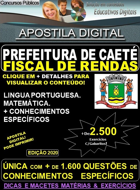 Apostila Prefeitura Municipal de Caeté MG - FISCAL de RENDAS - Teoria + 2.500 Exercícios - Concurso 2020
