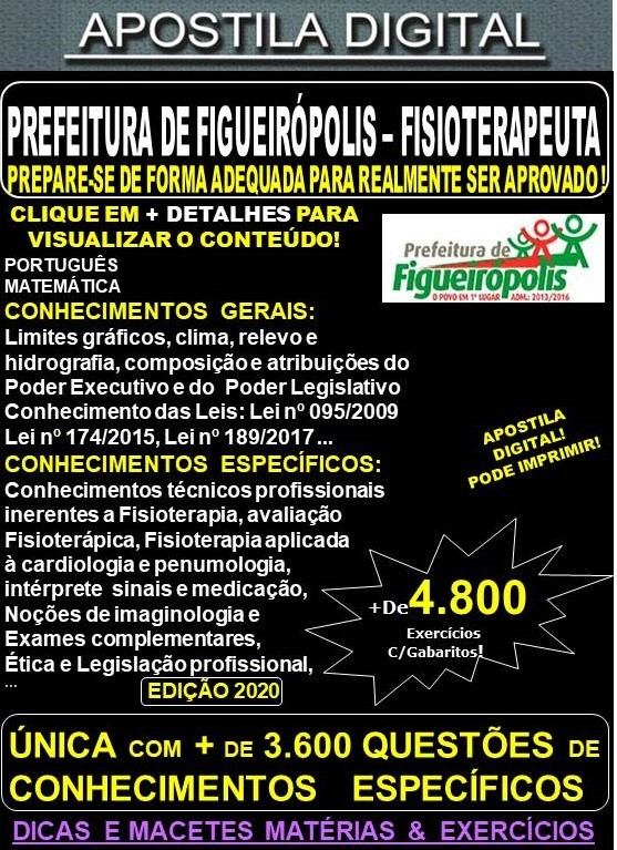 Apostila Prefeitura de Figueirópolis - FISIOTERAPEUTA - Teoria + 4.800 Exercícios - Concurso 2020