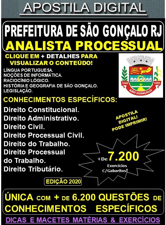Apostila Prefeitura de São Gonçalo RJ - ANALISTA PROCESSUAL - Teoria + 7.200 Exercícios - Concurso 2020